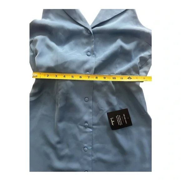 Lulus Extremely Chic Blue Collared Tie-Back Button-Up Mini Dress Size Small - Picture 5 of 9